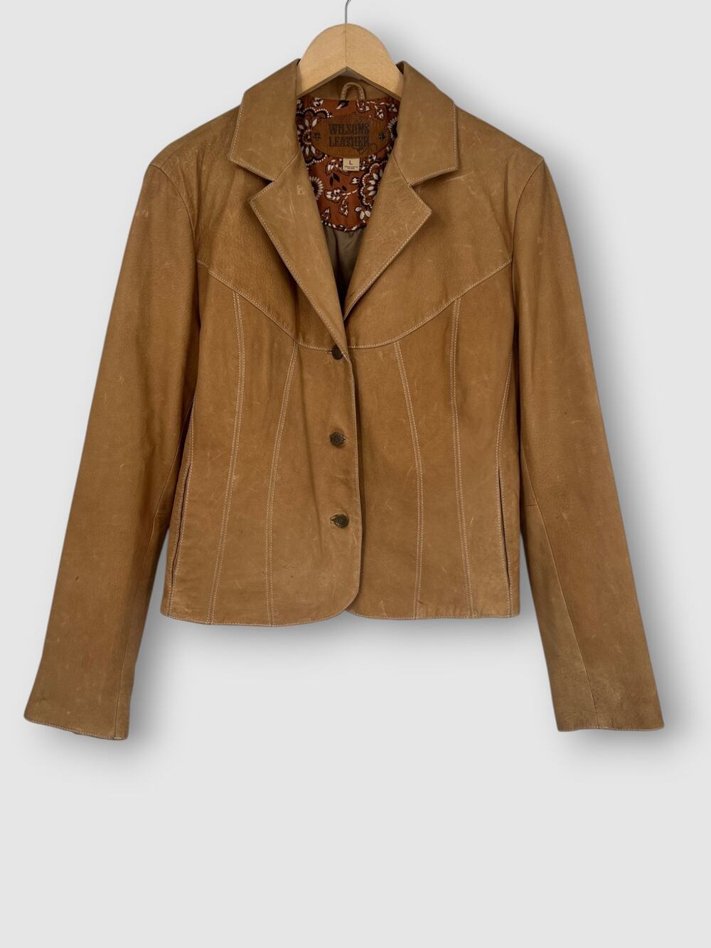 Y2k Vintage Wilsons Genuine Leather Jacket Camel Western Blazer Size Large